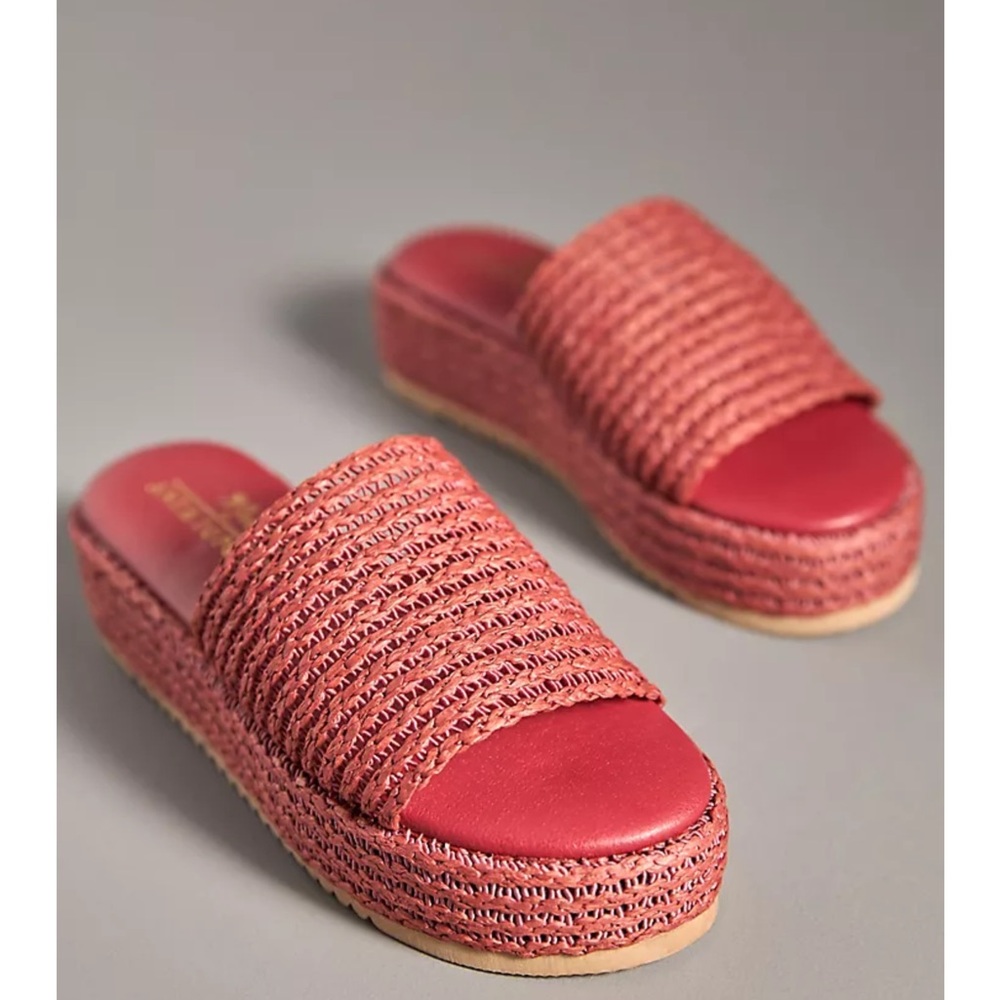 Anthropologie Matisse Montego Platform Slides Woven Sandals Coral Red